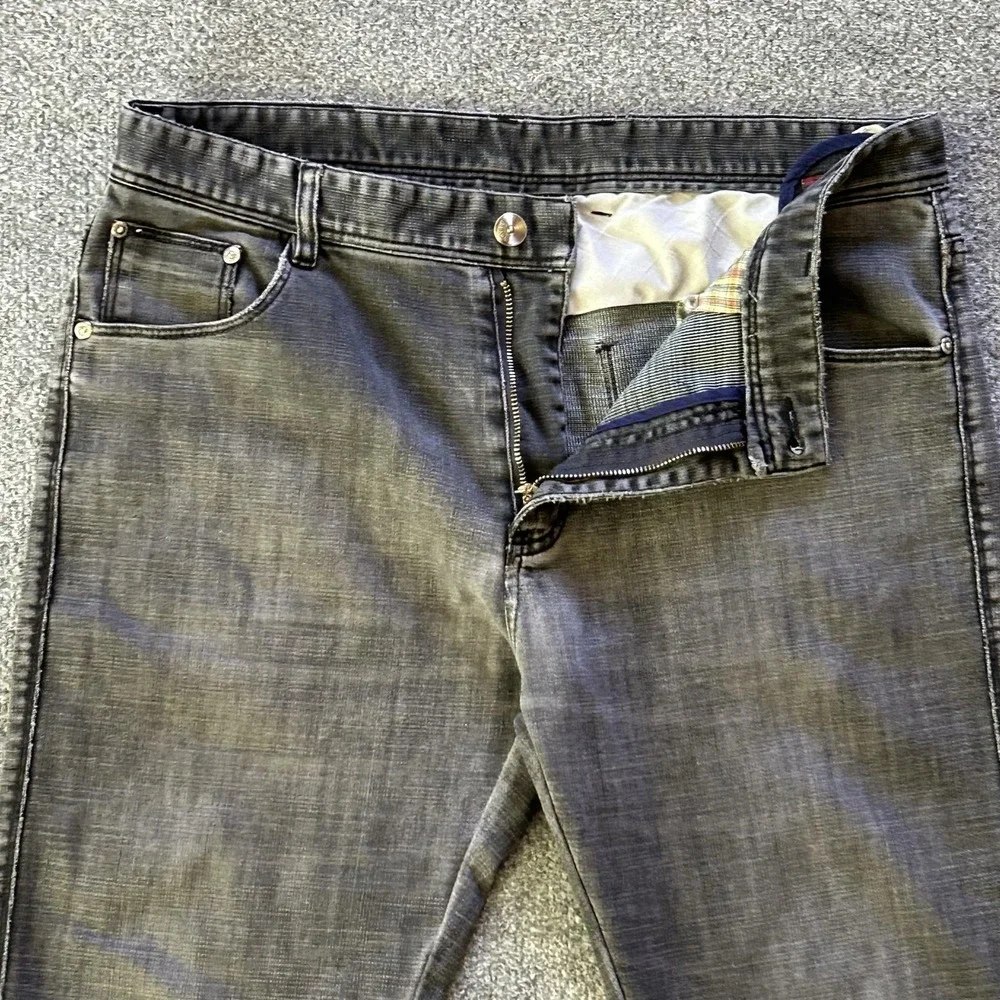 Prada Jeans Mens 36x31 Gray Medium Wash Slim Skinny Denim Plaid Lined Italy
